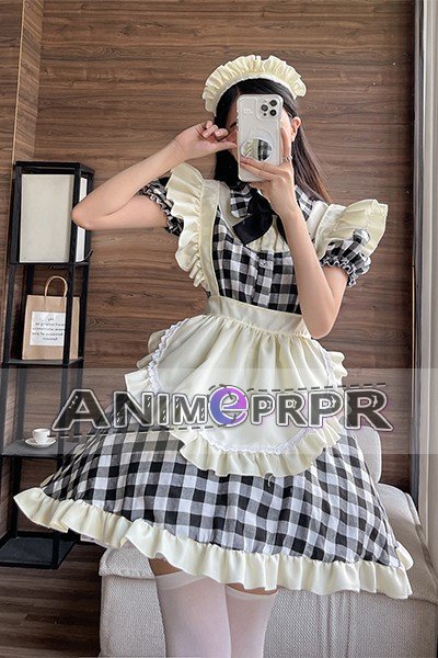 Japanese Black Red Check Lolita Maid Cosplay