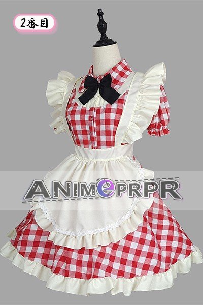 Japanese Black Red Check Lolita Maid Cosplay