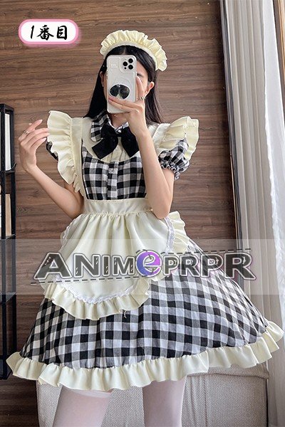 Japanese Black Red Check Lolita Maid Cosplay